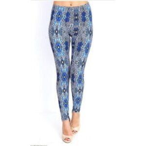 Reg One Size‎ Womens Print Leggings One Size Blue White Abstract